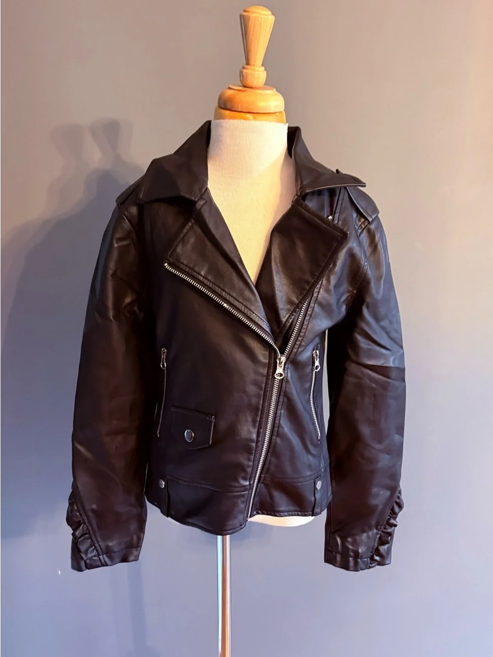 C&C California Black Faux Leather Moto Jacket for Kids